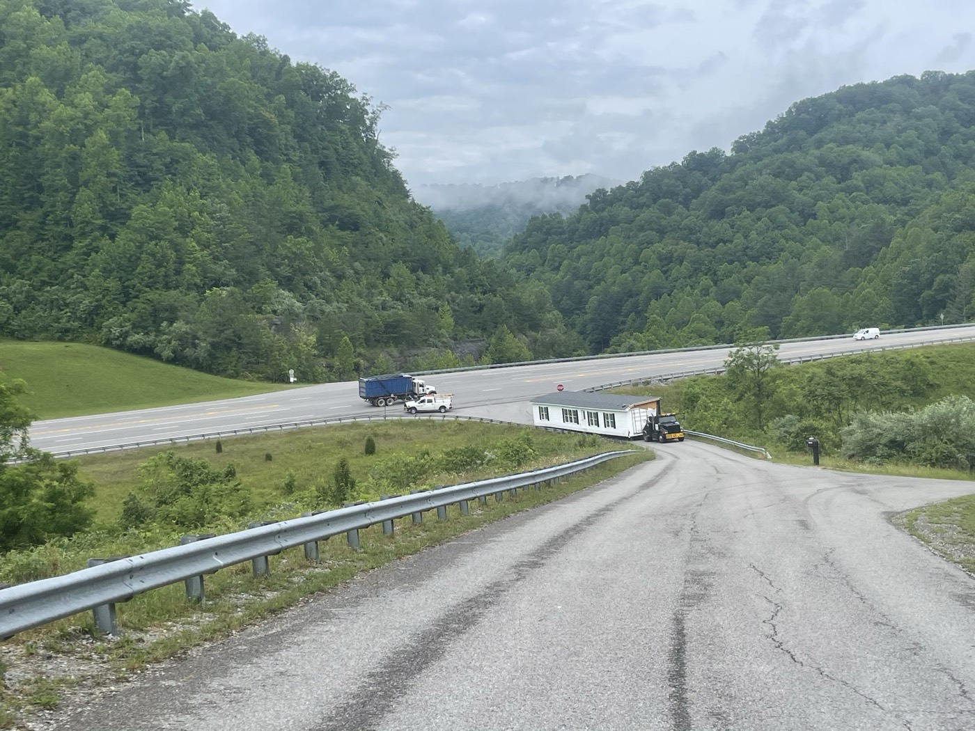 Home traveling down a mountain highway